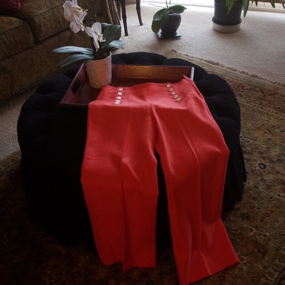 J Crew Orange Linen Wide Leg Size 4 Pant